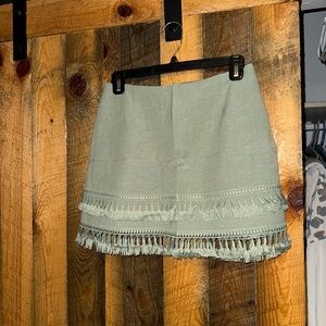 Lulu's Sage Green Fringe-Trim Mini Skirt